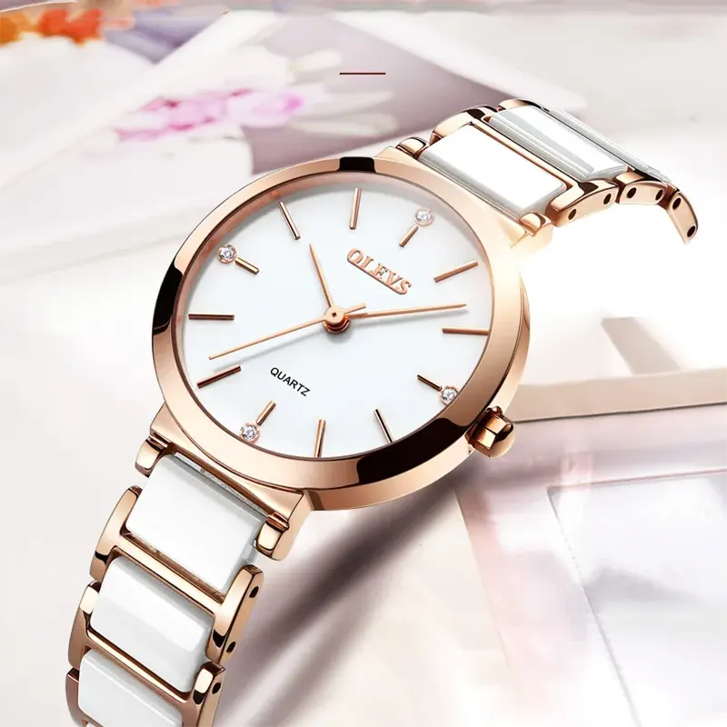 Olevs Most Luxurious Ceramic White Dial Ladies Watch | 5877